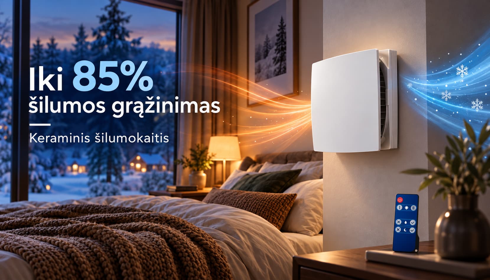 Blauberg Solo A50 S4 Pro R V.2 keraminis šilumokaitis ir šilumos grąžinimas