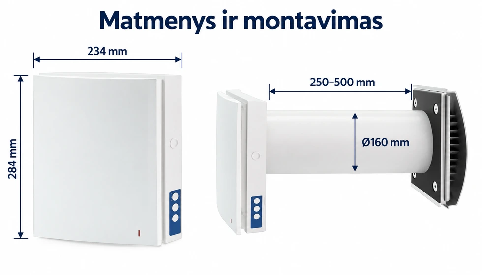Vento Expert A50-1 S10 W V.2 matmenys ir montavimo ilgis