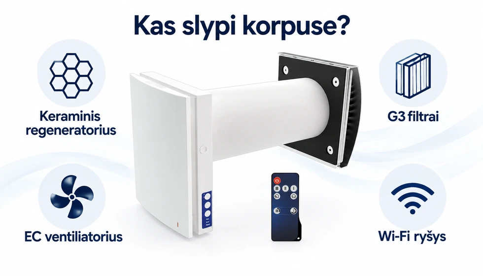 Vento Expert keraminis regeneratorius, G3 filtrai, EC ventiliatorius ir Wi-Fi