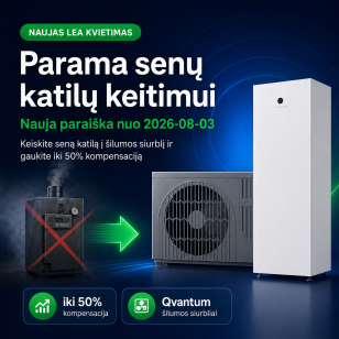 Katilų keitimo parama 2026 | Qvantum šilumos siurbliai
